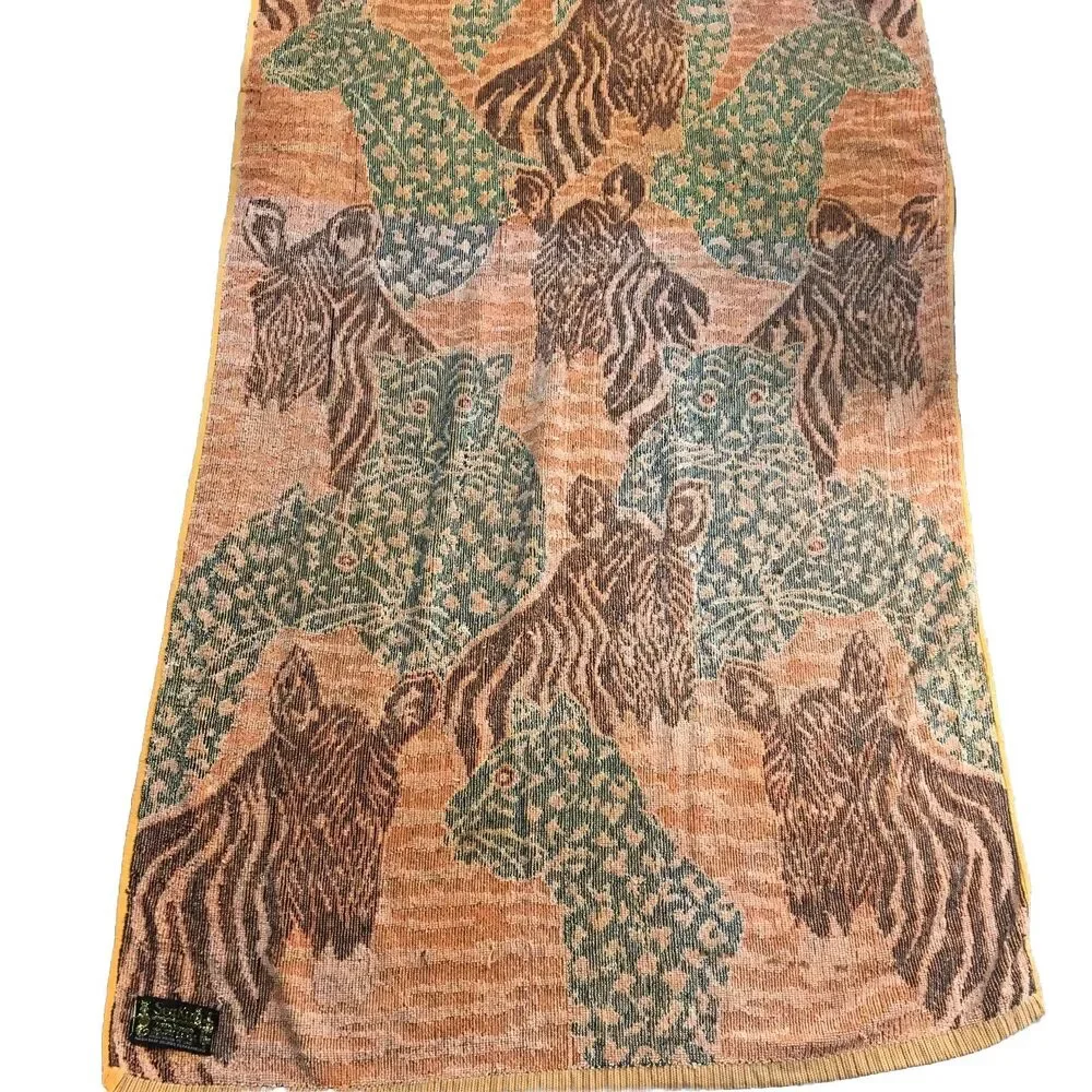 Vtg MCM Sea King Town House Towel Hong Kong African Animals Cheetah  30” x 60”
